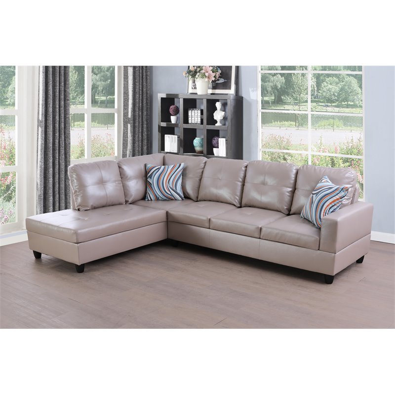 Star Home Living Corp Ben Faux Leather Left Sectional Sofa in Silver Gold