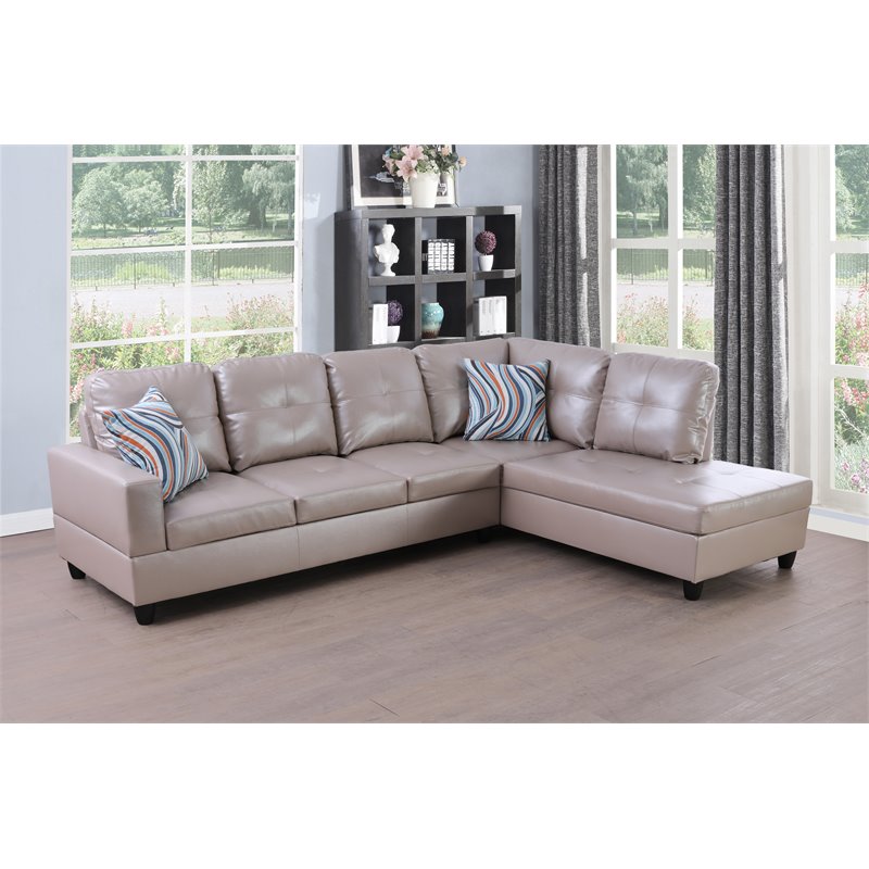 Star Home Living Corp Harry Faux Leather Right Sectional Sofa in Silver Gold