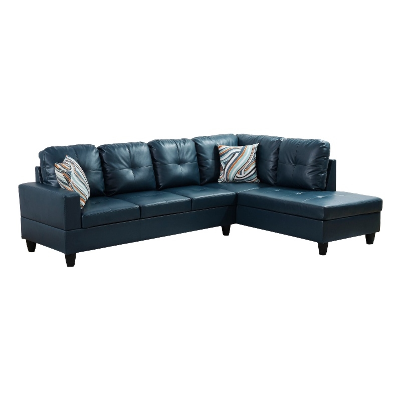 Star Home Living Corp Harry Faux Leather Right Sectional Sofa in Green Blue