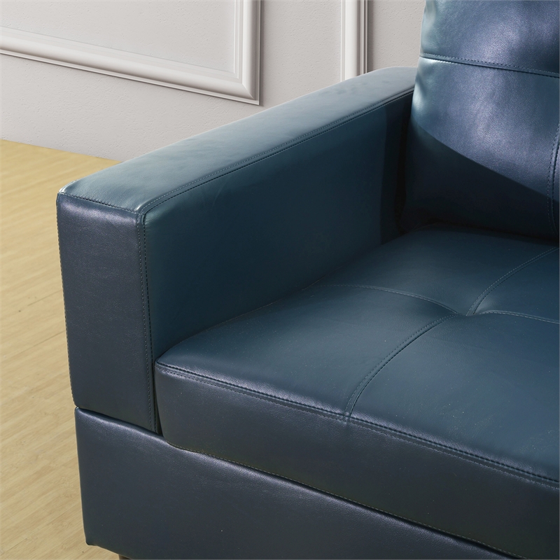Star Home Living Corp Harry Faux Leather Right Sectional Sofa in Green Blue