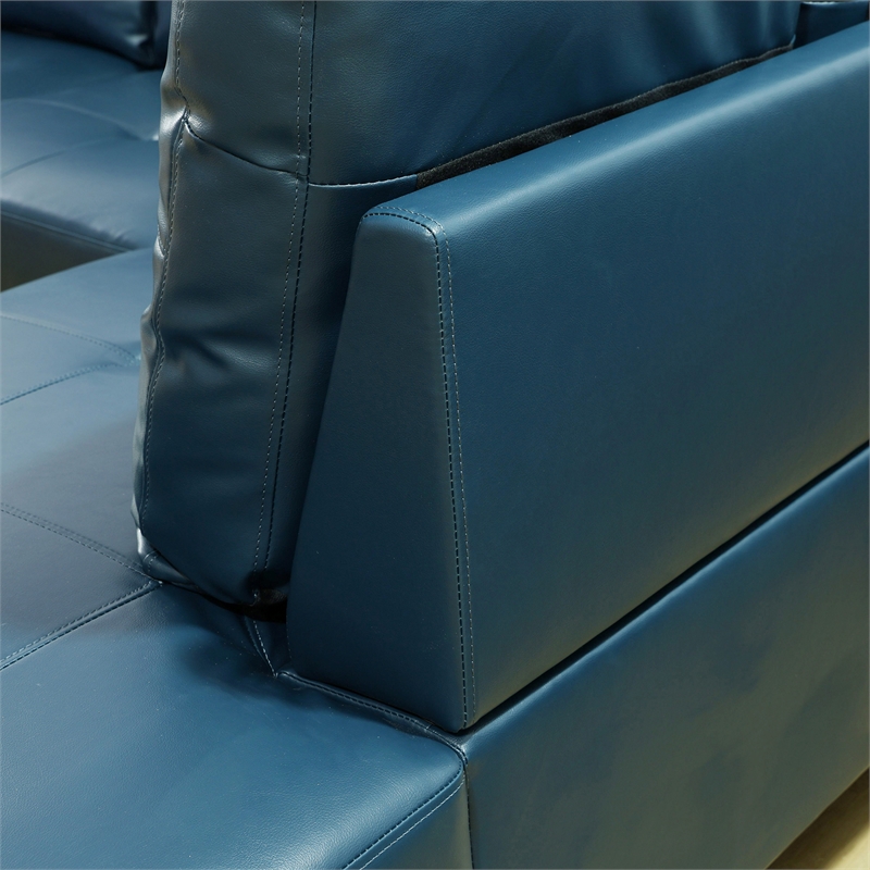 Star Home Living Corp Harry Faux Leather Right Sectional Sofa in Green Blue