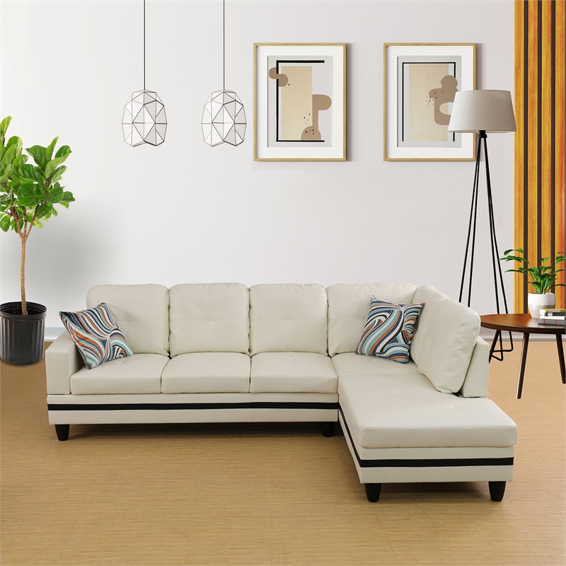 Star Home Living Corp Harry Faux Leather Right Sectional Sofa in White/Black