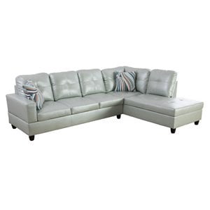 Star Home Living Corp Harry Faux Leather Right Sectional Sofa in Silver Green