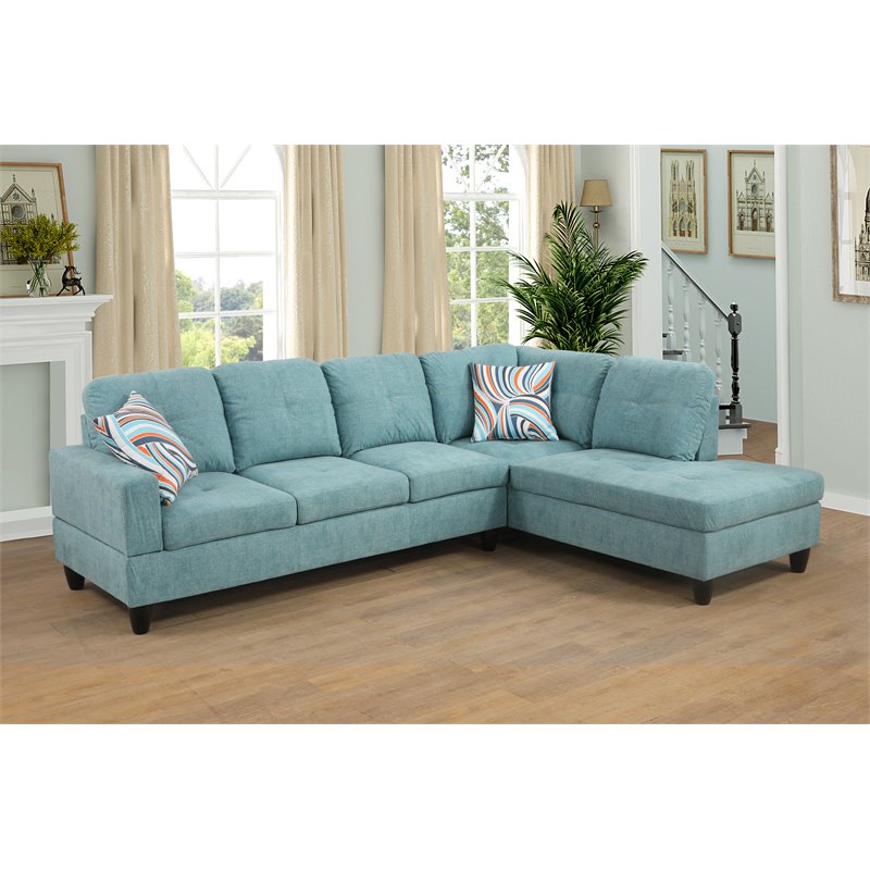 Star Home Living Corp Harry Lint Fabric Right Sectional Sofa in Seafoam Blue