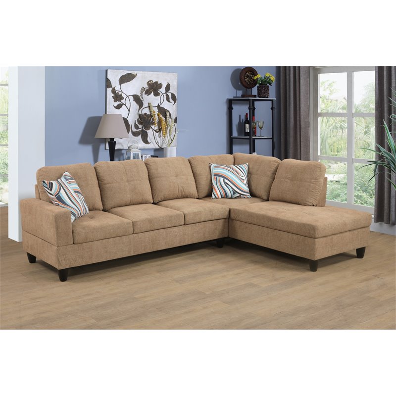 Star Home Living Corp Harry Lint Fabric Right Sectional Sofa in Latte