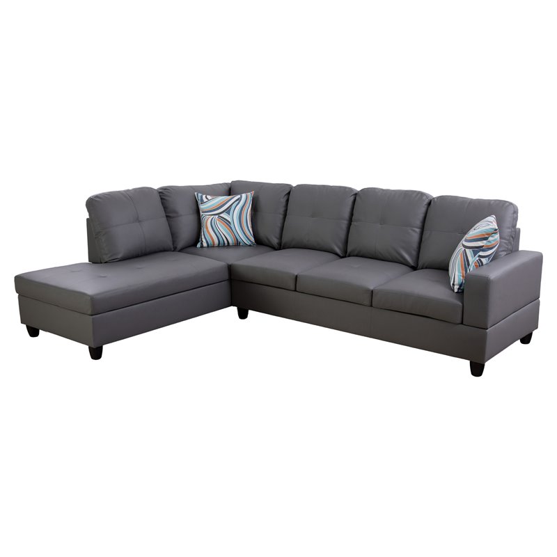 Star Home Living Corp Ben Faux Leather Left Sectional Sofa in Dark Brown