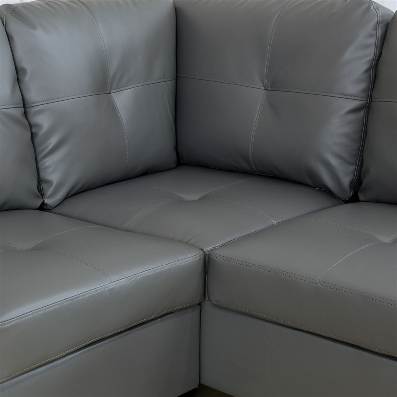 Star Home Living Corp Harry Faux Leather Right Sectional Sofa in Dark Brown