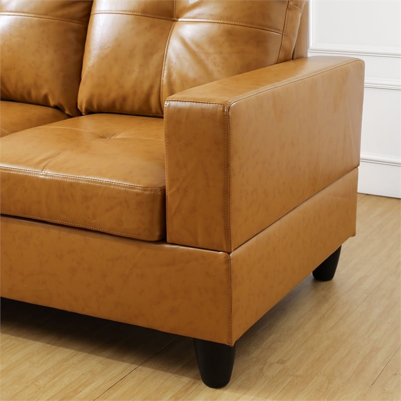 Star Home Living Corp Ben Faux Leather Left Sectional Sofa in Ginger Brown