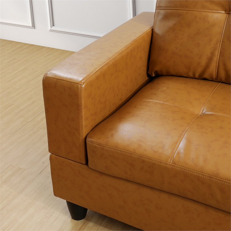 Star Home Living Corp Harry Faux Leather Right Sectional Sofa in Ginger Brown