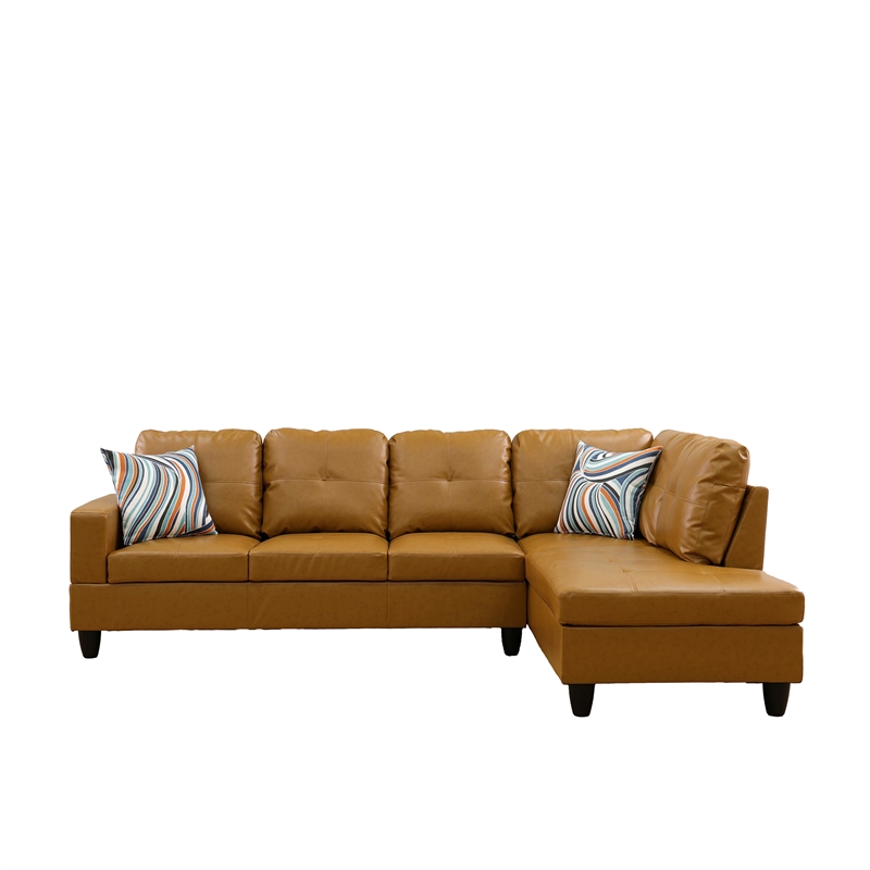 Star Home Living Corp Harry Faux Leather Right Sectional Sofa in Ginger Brown