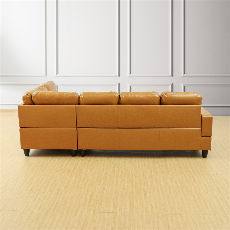 Star Home Living Corp Harry Faux Leather Right Sectional Sofa in Ginger Brown