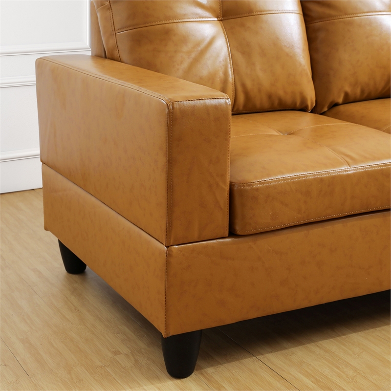 Star Home Living Corp Harry Faux Leather Right Sectional Sofa in Ginger Brown