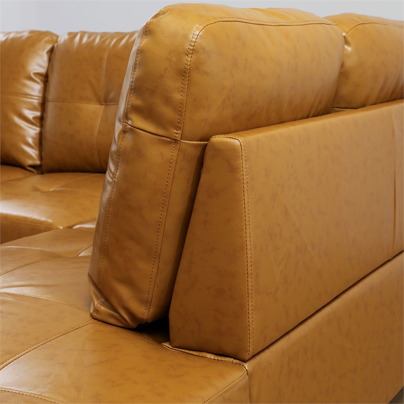 Star Home Living Corp Harry Faux Leather Right Sectional Sofa in Ginger Brown