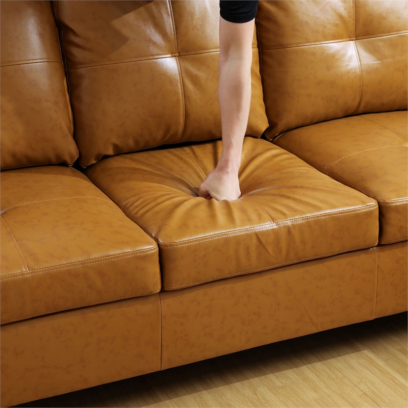 Star Home Living Corp Harry Faux Leather Right Sectional Sofa in Ginger Brown