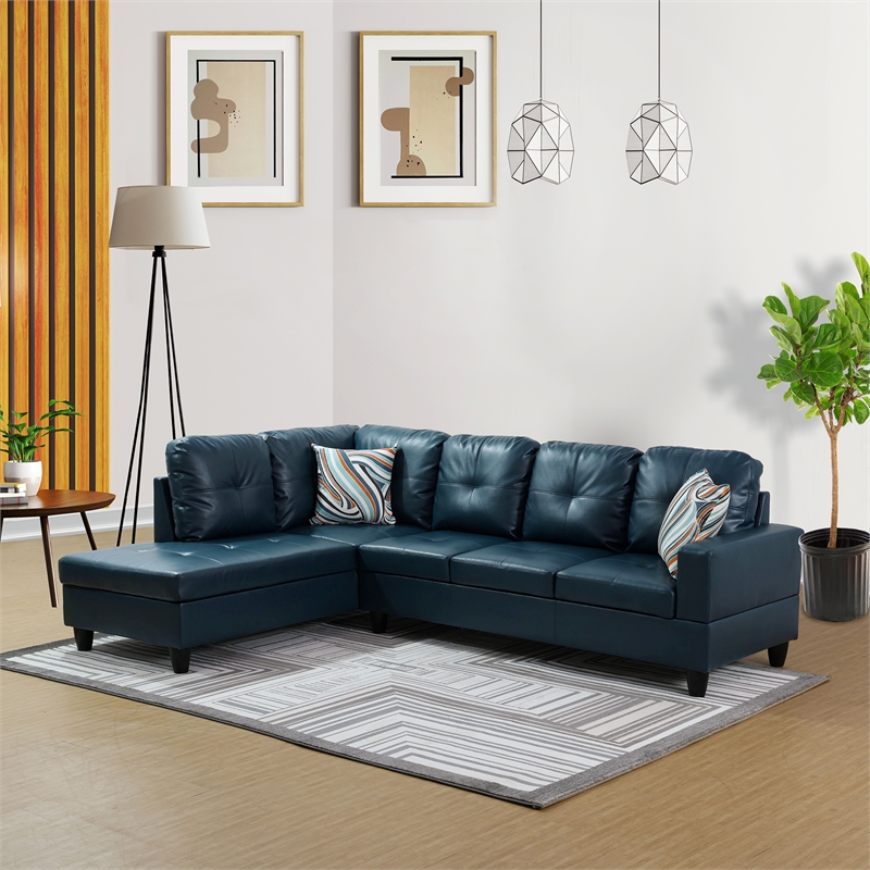 Star Home Living Corp Ben Faux Leather Left Sectional Sofa in Green Blue