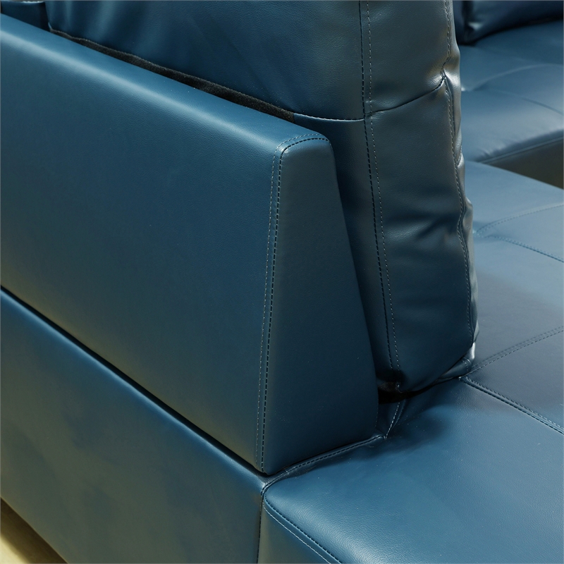Star Home Living Corp Ben Faux Leather Left Sectional Sofa in Green Blue