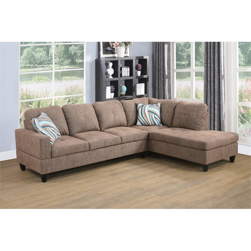 Star Home Living Corp Harry Lint Fabric Right Sectional Sofa in Cider Brown