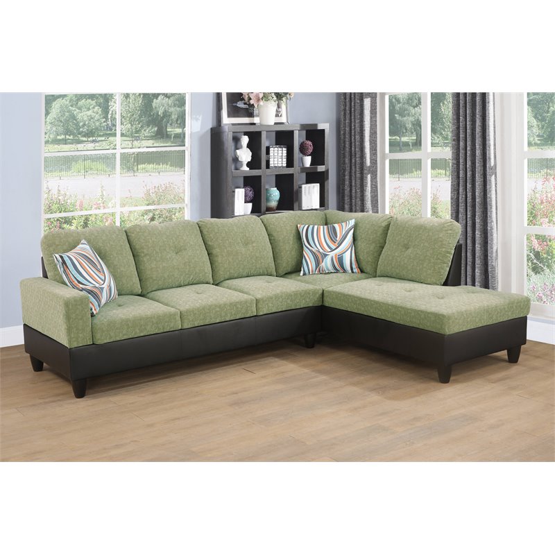 Star Home Living Corp Harry Lint Fabric Right Sectional Sofa in Pickle Green