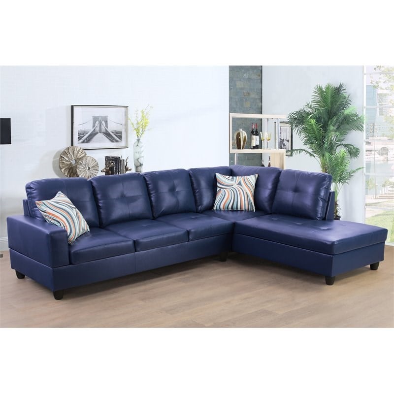 Star Home Living Corp Harry Faux Leather Right Sectional Sofa in Blue