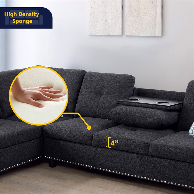 Star Home Living Corp Venus Linen Fabric Sectional Sofa in Black/Gray