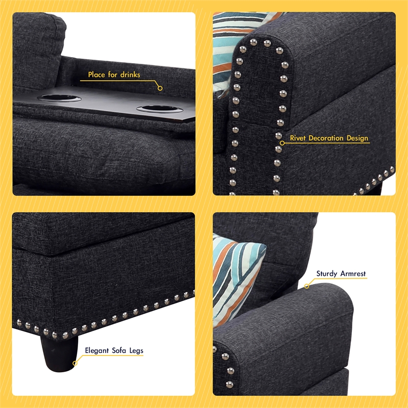 Star Home Living Corp Venus Linen Fabric Sectional Sofa in Black/Gray