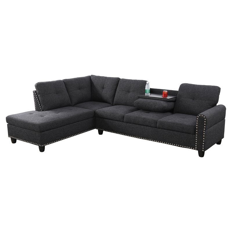 Star Home Living Corp Venus Linen Fabric Sectional Sofa in Black/Gray