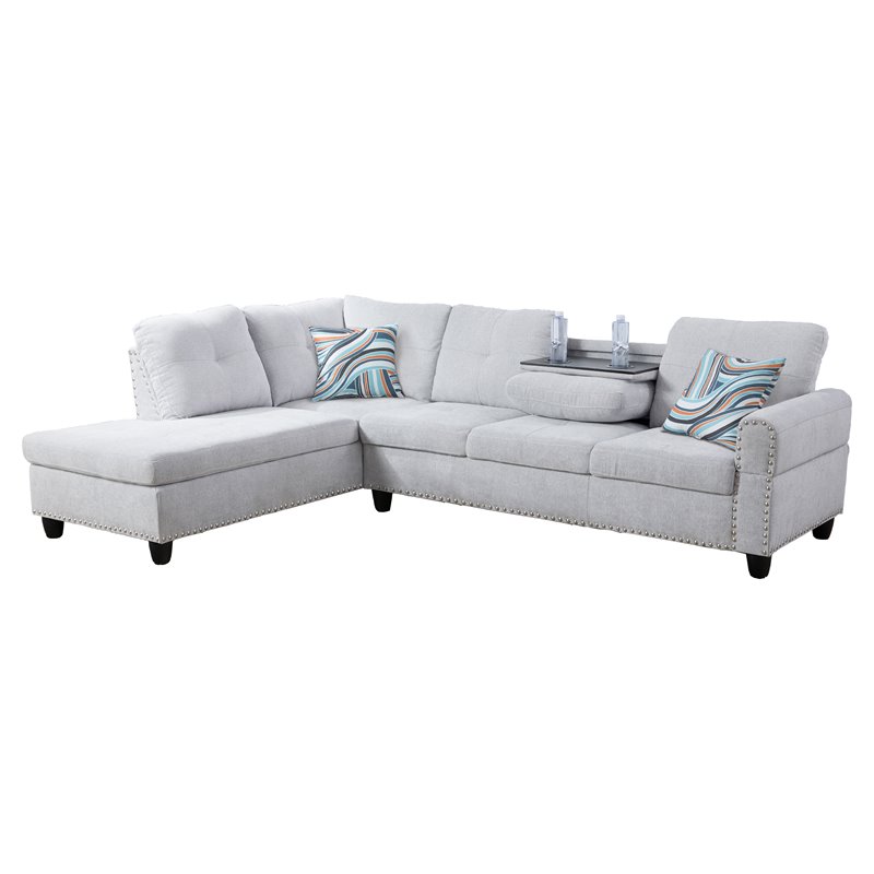 Star Home Living Corp Venus Linen Fabric Sectional Sofa in Gray White