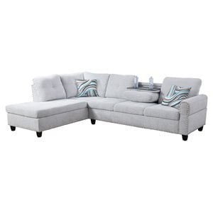 Star Home Living Corp Venus Linen Fabric Sectional Sofa in Gray White