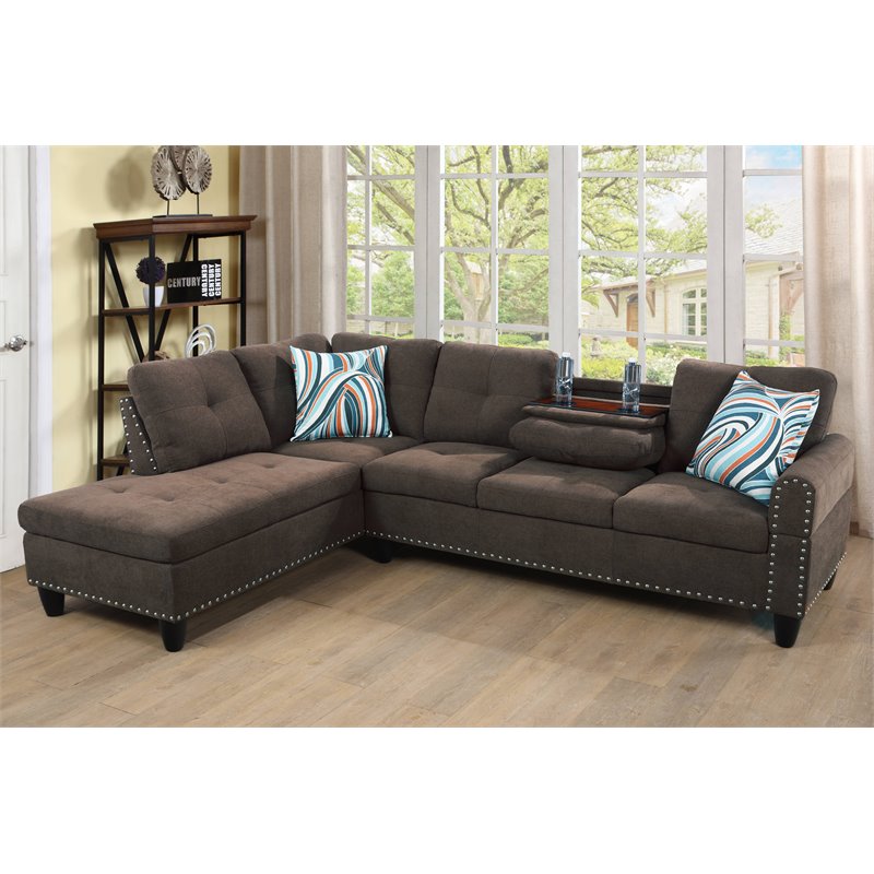 Star Home Living Corp Venus Linen Fabric Sectional Sofa in Brown/Gray