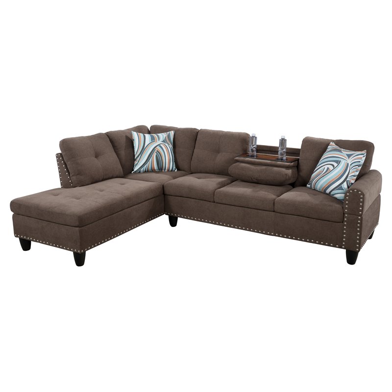 Star Home Living Corp Venus Linen Fabric Sectional Sofa in Brown/Gray
