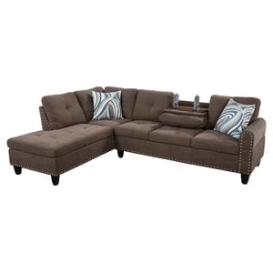 Star Home Living Corp Venus Linen Fabric Sectional Sofa in Brown/Gray