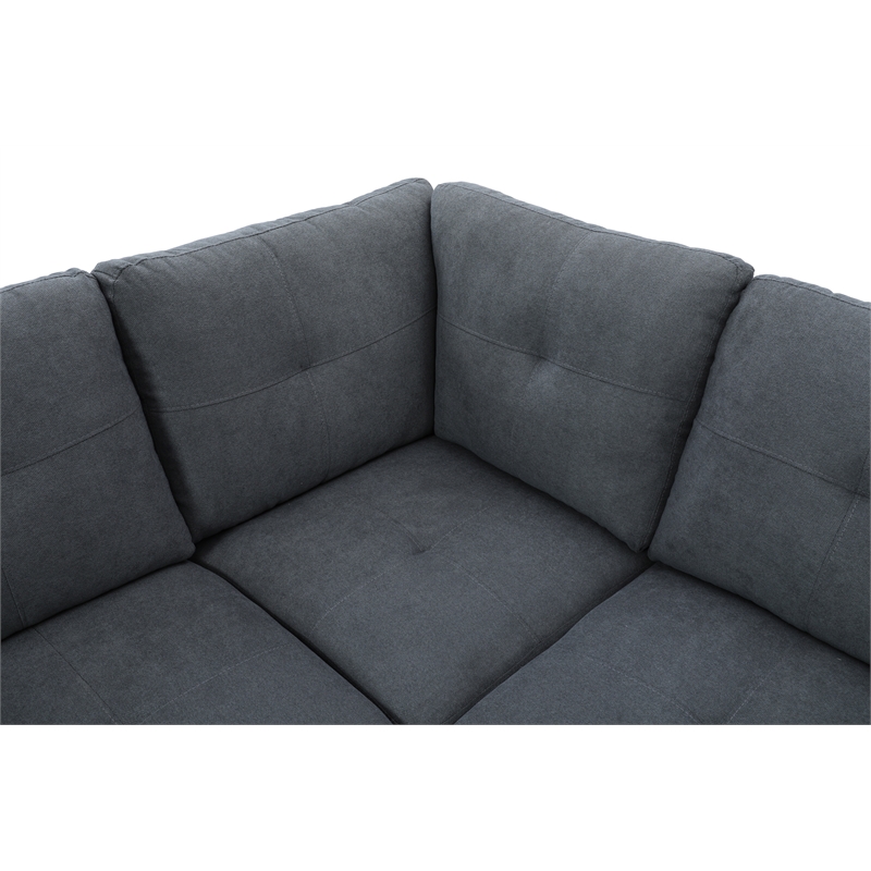 Star Home Living 3PC Flannelette Sectional Sofa with Ottoman (Dark Gray)
