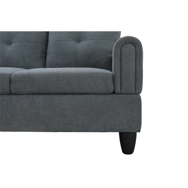 Star Home Living 3PC Flannelette Sectional Sofa with Ottoman (Dark Gray)