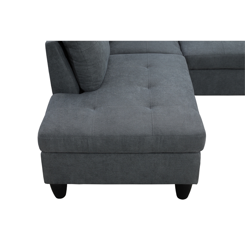 Star Home Living 3PC Flannelette Sectional Sofa with Ottoman (Dark Gray)