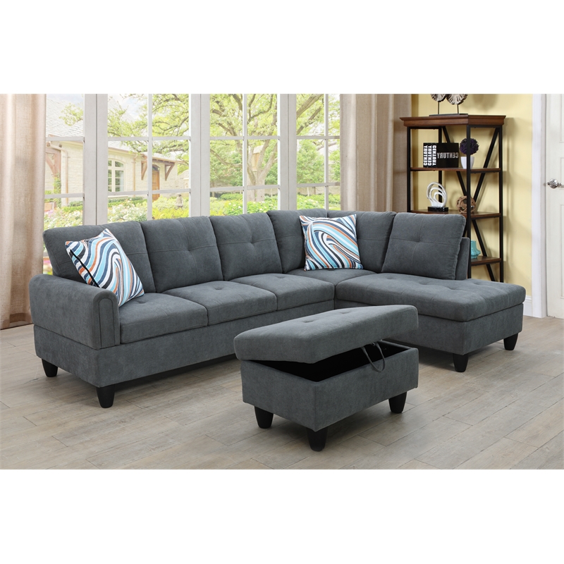 Star Home Living 3PC Sectional Sofa with Ottoman (Dark Gray)