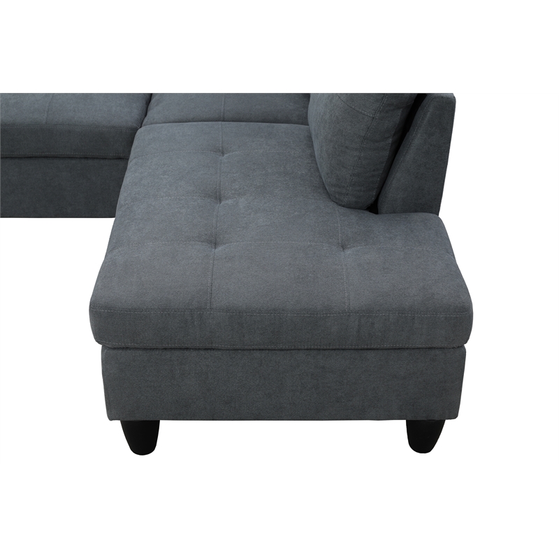 Star Home Living 3PC Sectional Sofa with Ottoman (Dark Gray)