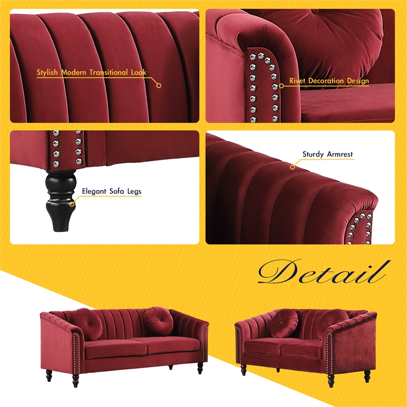 FUOROLA Mirando 2 Piece Living Room Set  Red