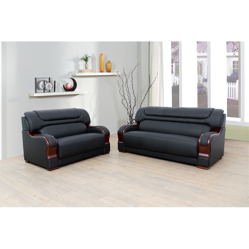 Star Home Living 2 Pieces Genuine Leather Living Room Set in Black