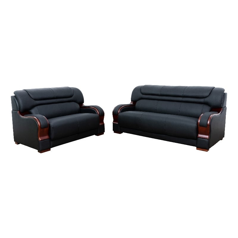 Star Home Living 2 Pieces Genuine Leather Living Room Set in Black