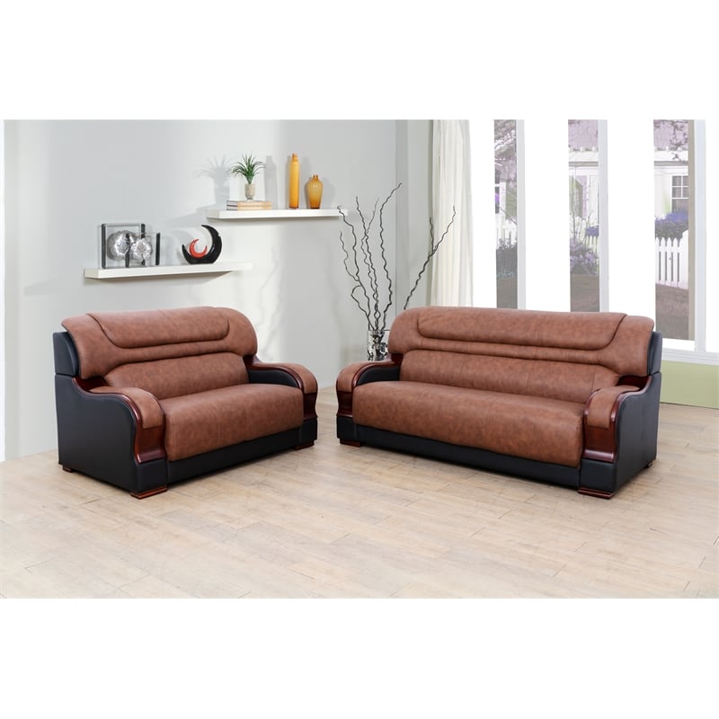 Star Home Living 2 Pieces Genuine Leather Living Room Set in Brown