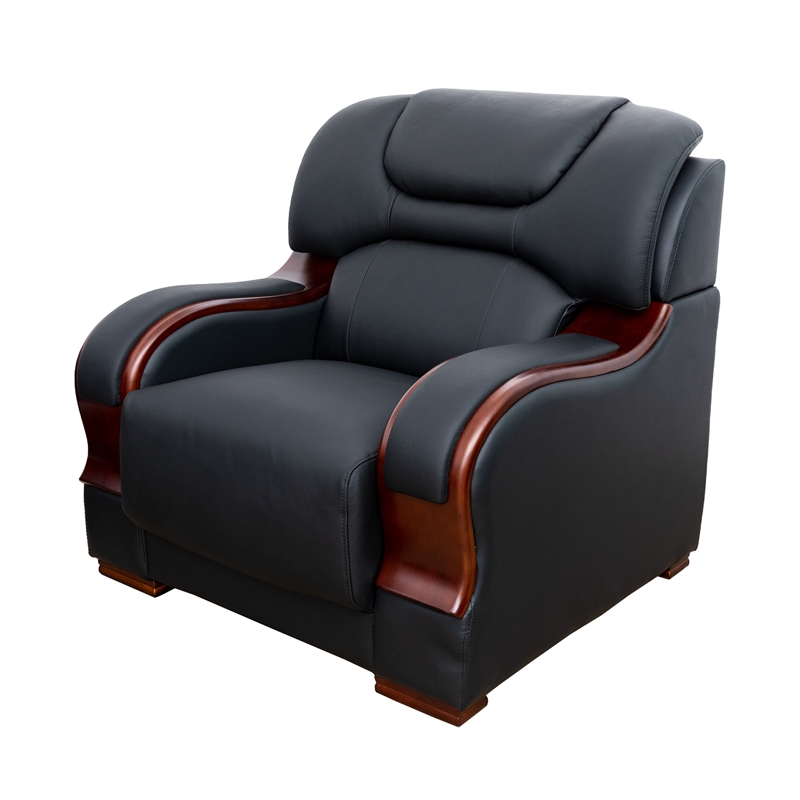 Star Home Living 3 Pieces Genuine Leather Living Room Set in Black
