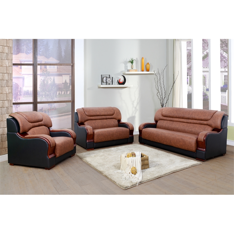 Star Home Living 3 Pieces Genuine Leather Living Room Set in Brown
