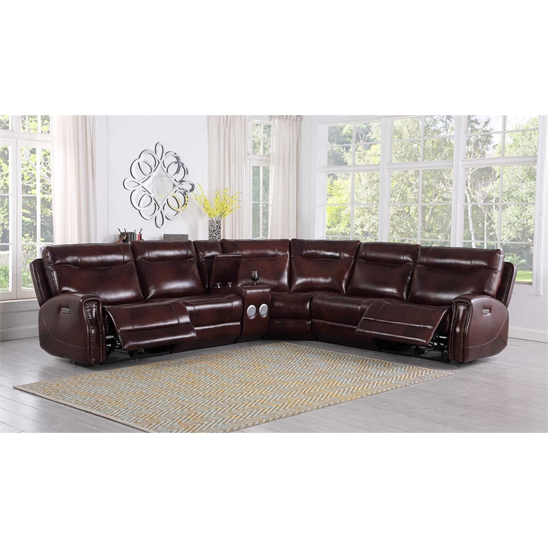 Star Home Living Leather Upholstered 6-Piece Reclining Sofa Set in Brown
