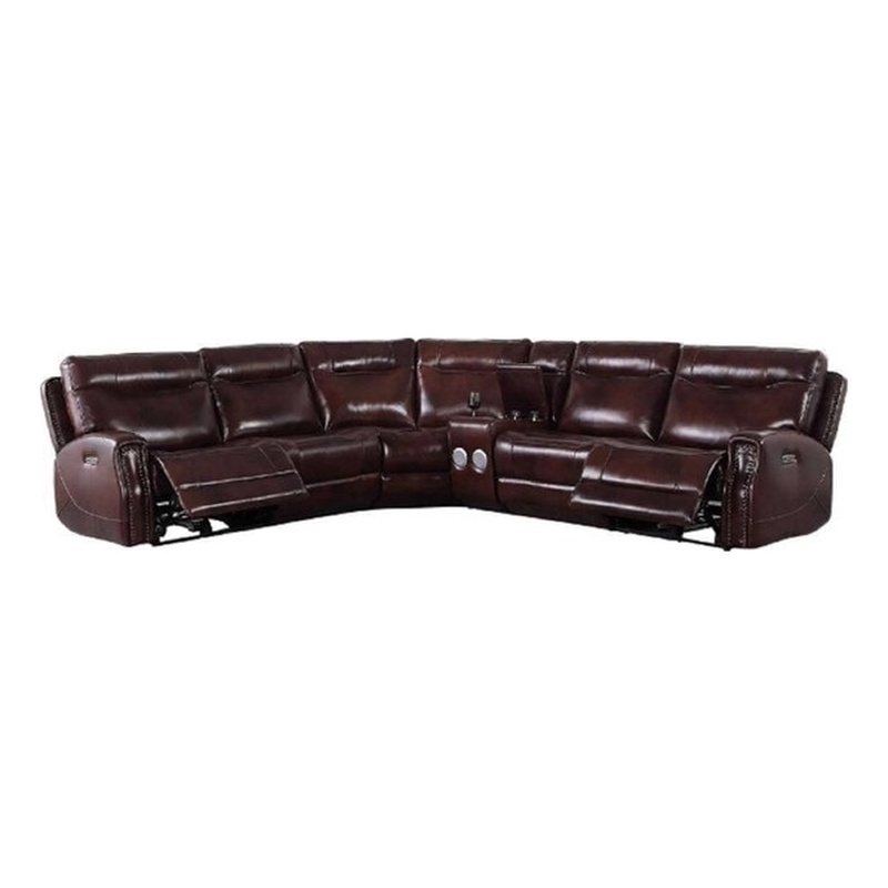 Star Home Living Leather Upholstered 6-Piece Reclining Sofa Set in Brown