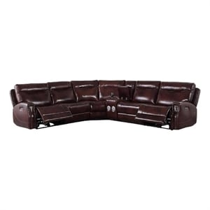Star Home Living Leather Upholstered 6-Piece Reclining Sofa Set in Brown