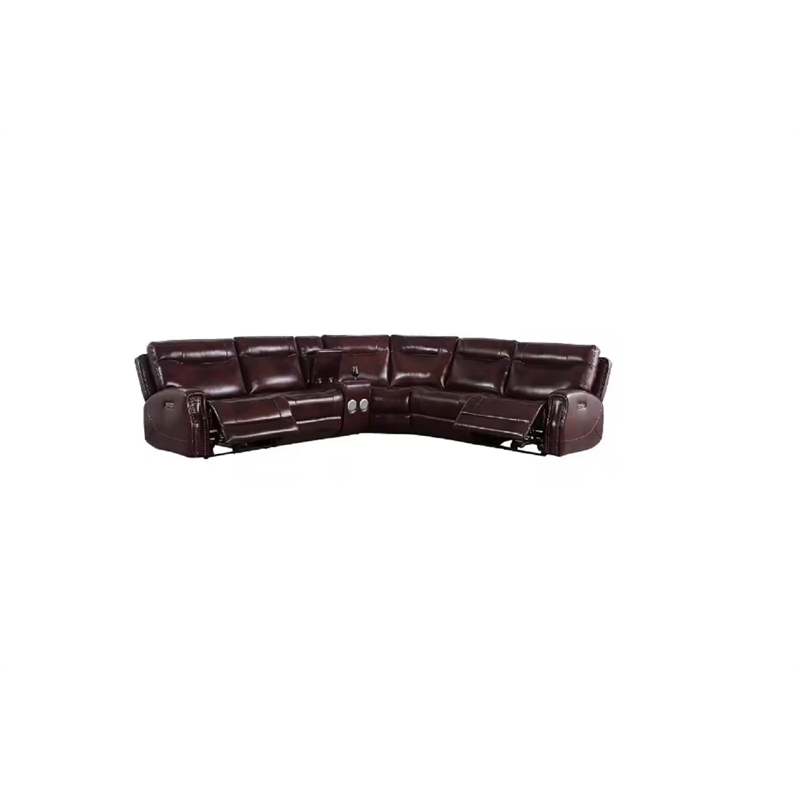Star Home Living Leather Upholstered 6-Piece Reclining Sofa Set in Brown