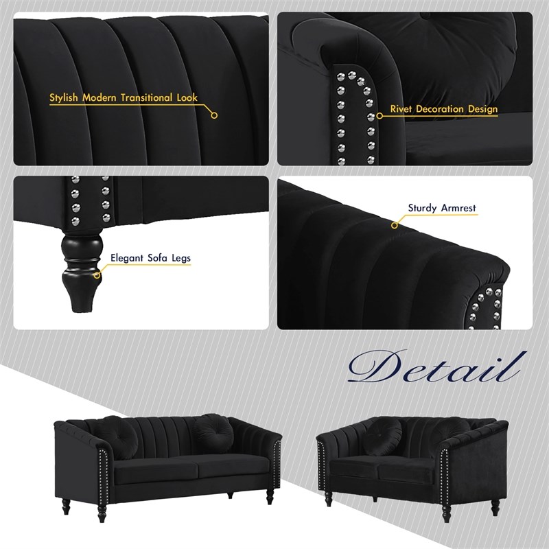 FUOROLA Mirando 2 Piece Living Room Set  Black
