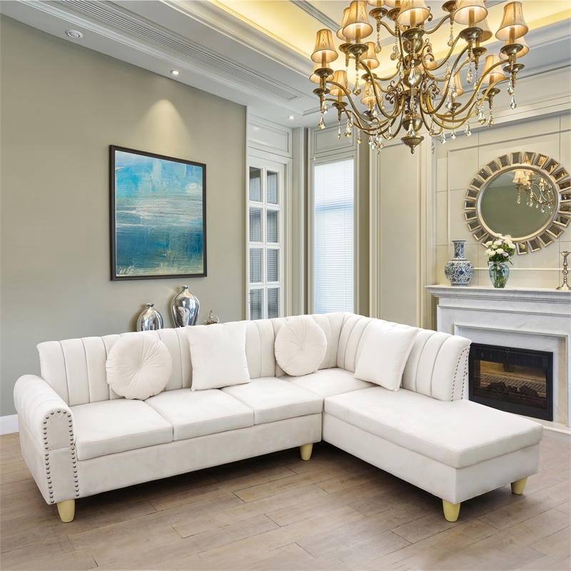 2Piece Upholstered Sectional Microfiber White color L shape Elegant sofa  pillow