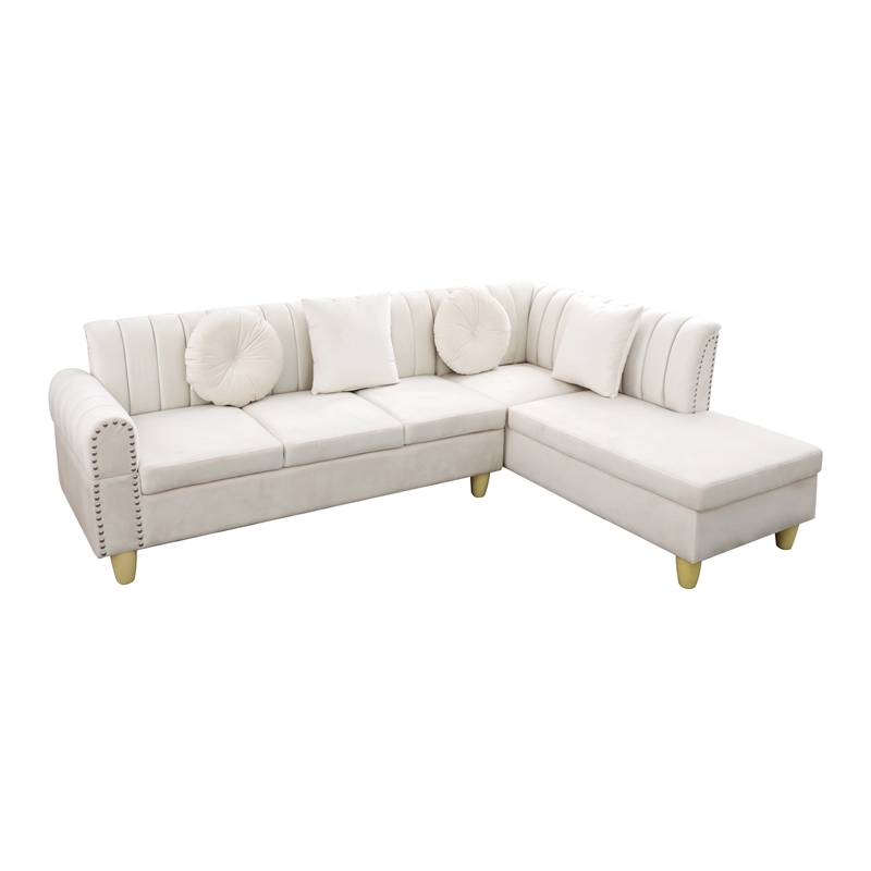 2Piece Upholstered Sectional Microfiber White color L shape Elegant sofa  pillow