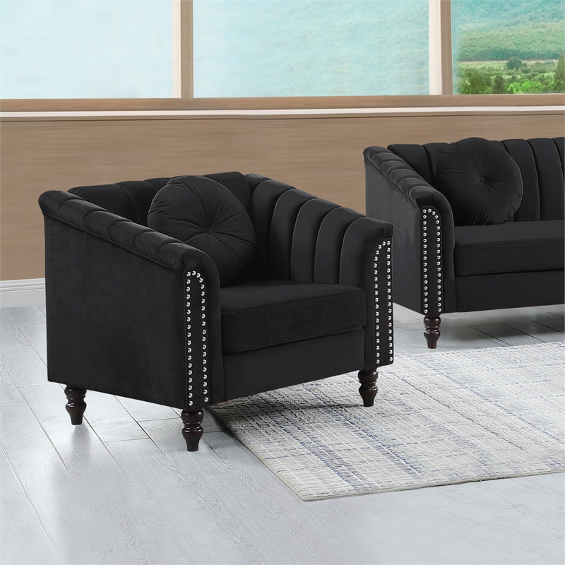 Jessica 3 Pieces Black Microfiber Living Room Set Modern Velvet Sofa Set pillow
